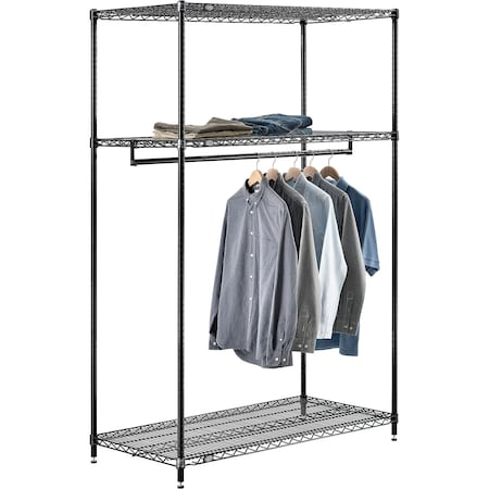 Nexel Free Standing Clothes Rack, 3 Shelf, 48inW x 24inD x 74inH, Black 184451B